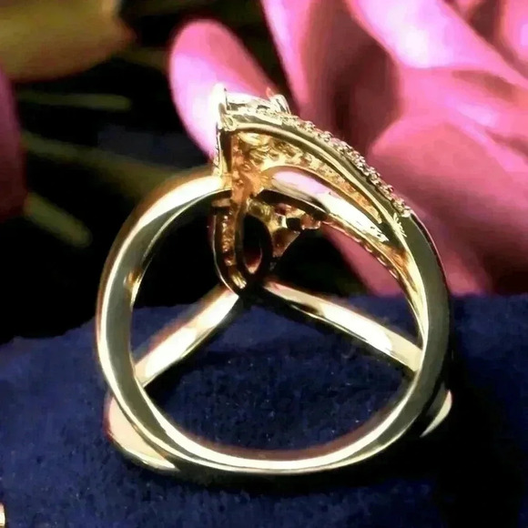 Gorgeous Abstract 14k Yellow Gold Over Silver Diamond Ring - Picture 4 of 4